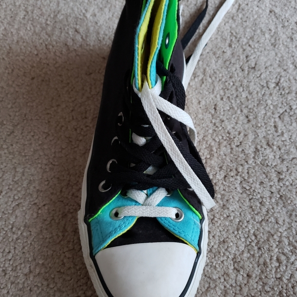 Black Multicolor Converse High Tops Size 8 - Picture 4 of 4